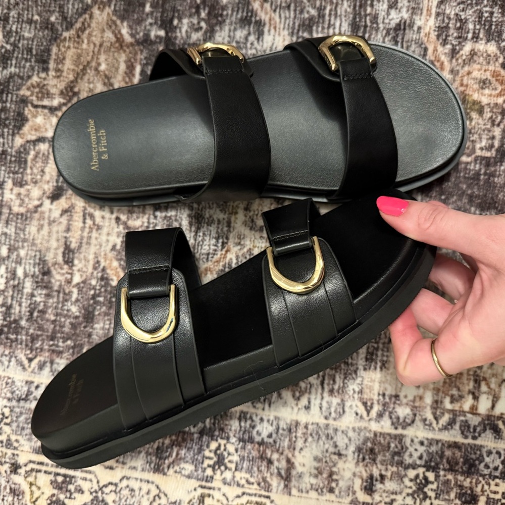 NEW Abercrombie & Fitch Black Sandals with Gold Accents